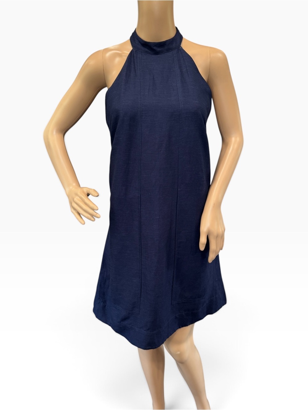Osklen Shift Dress M Blue Sleeveless Halter Zipper Razorback Viscose Hemp Blend